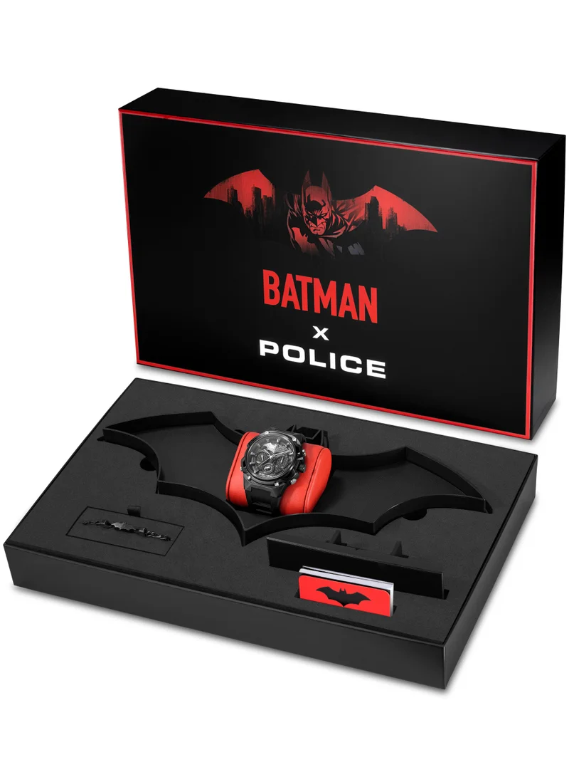 POLICE Black Carbon Men's Crusader Black Carbon Dial Silicone Strap Multifunction Watch Set for Men, 46mm for Men | Best Price UAE